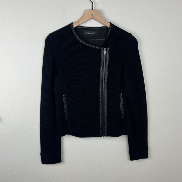 Rag & Bone Lisette Wool Leather Trim Moto Jacket - Picture 2 of 5